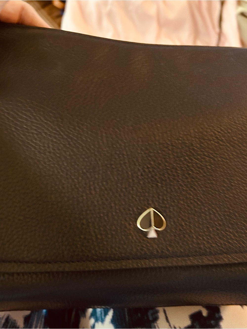 kate spade Black Pebbled Leather with Gold Spade Logo and original cover bag.